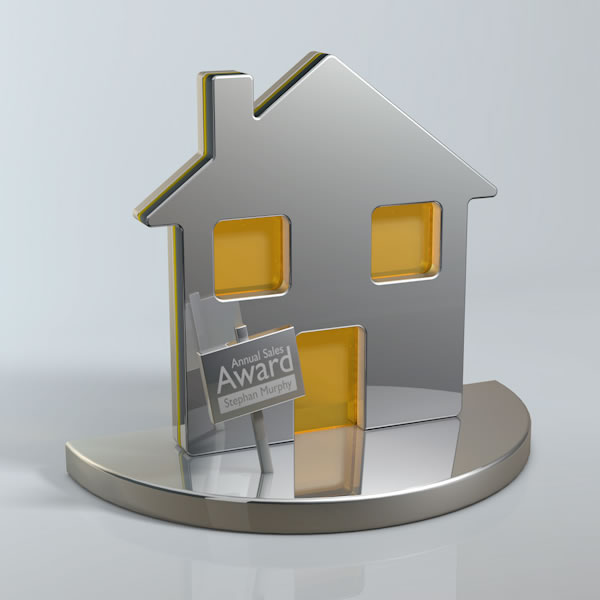 House shape trophy in aluminum and perspex