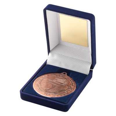 Bronze Football Medal In Blue Box