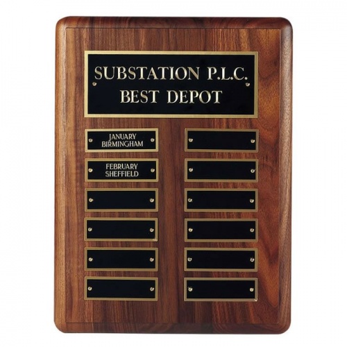 12x9in Walnut Perpetual Wall Plaque Awards Trophies Supplier