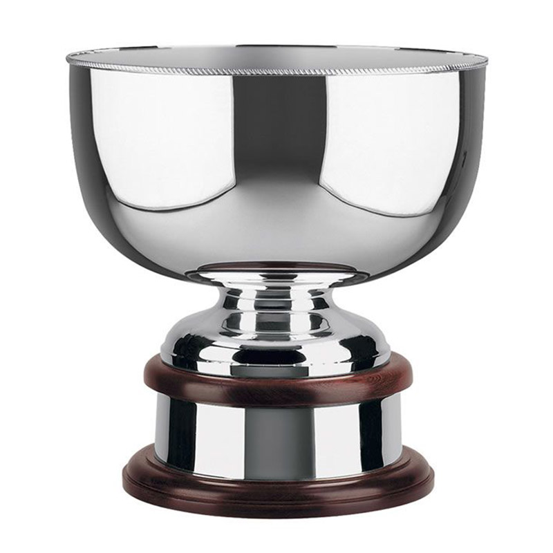 Silver Trophy Bowl on Round Mahogany Base with Plinthband Awards