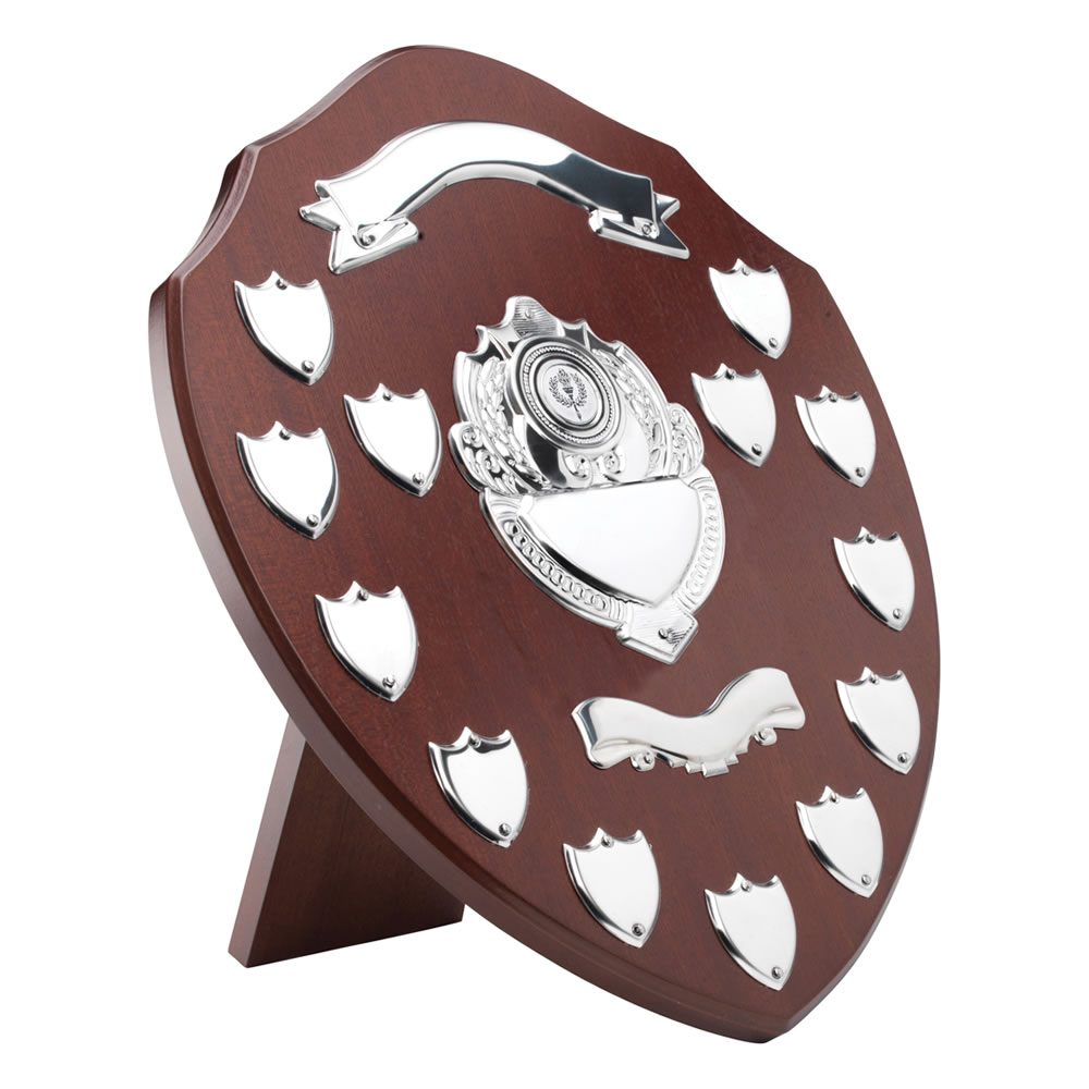 14in Wooden Awards Plaque with 13 Side Shields Awards Trophies Supplier
