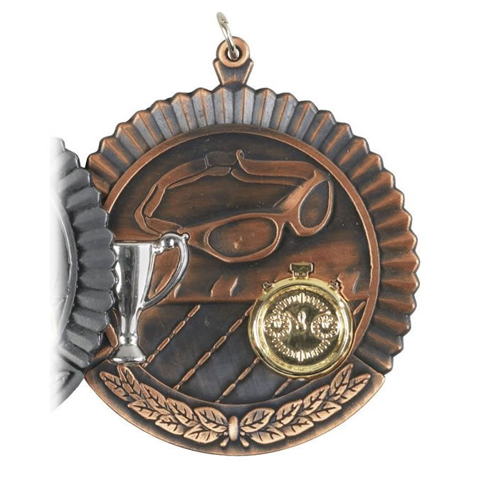 Low Cost Bronze Swimming Medals with Ribbon Loops Awards Trophies