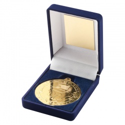 Gold Football Medal In Blue Box