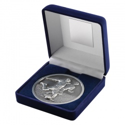 4in Silver Football Medal In Blue Box