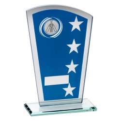 Cricket Blue & Silver Glass Plaque Trophy