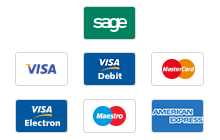 Sage, Visa, Visa Debit, MasterCard, Visa Electron, Maestro, American Express