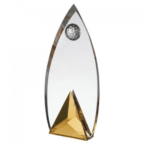 8.75in Amber & Clear Glass Golf Award AC190