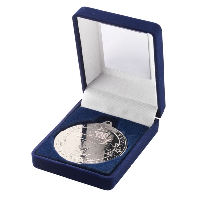 Silver Football Medal In Blue Box