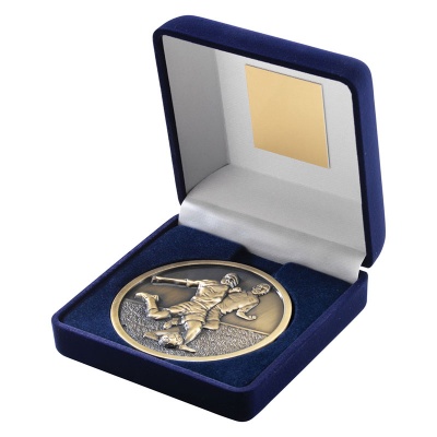 4in Gold Football Medal In Blue Box