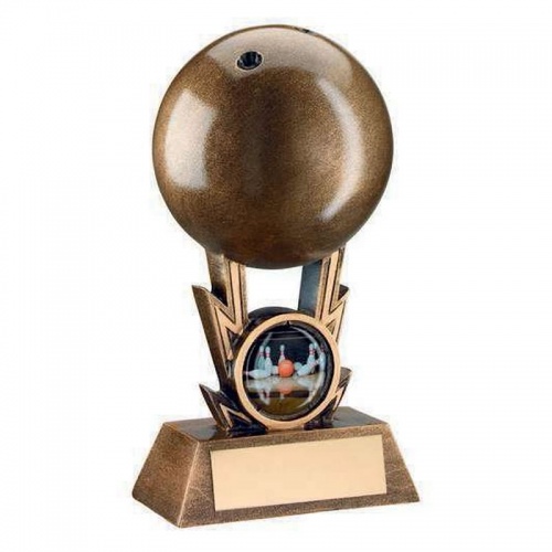 Ten Pin Bowling Ball Trophy on Strikes with Plate