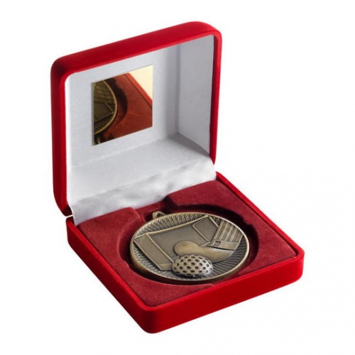 60mm Gold Hockey Medal in Red Case