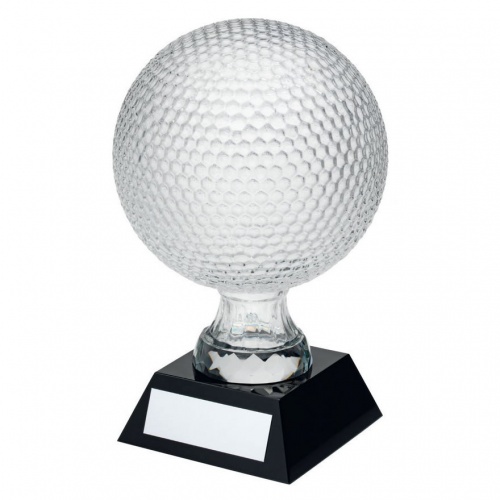 Clear Glass Golf Ball Trophy on Black Base