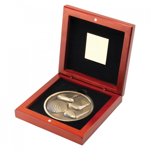4.5in Gold Golf Medal In Wood Box