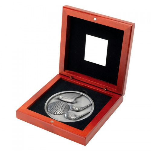 4.5in Silver Golf Medal In Wood Box