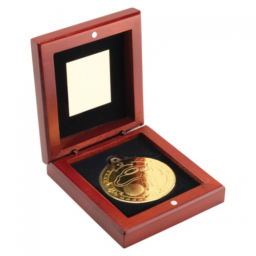 3.75in Gold Golf Medal In Wood Box