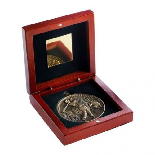 60mm Bronze Golf Player Medal In Wood Box