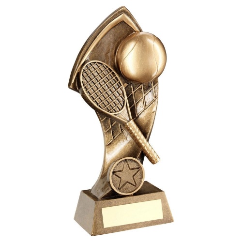 Resin Gold Tennis Trophy with Twisted Net Backdrop