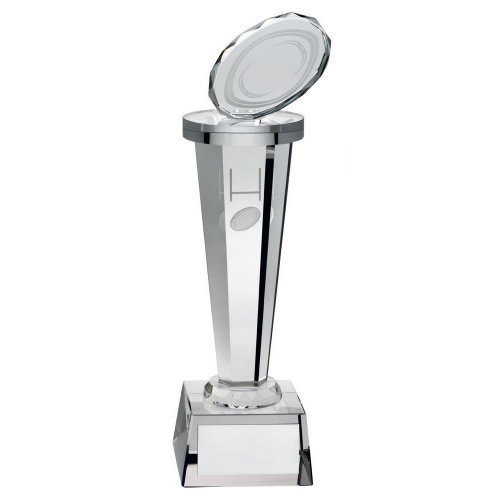 Clear Glass Rugby Column Trophy