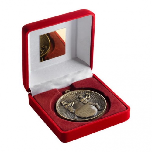 60mm Antique Gold Cricket Medal in Case