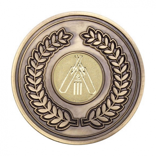 70mm Antique Gold Cricket Laurel Wreath Medal