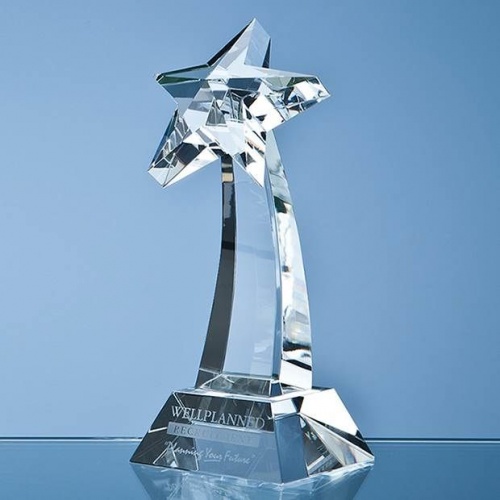 19cm Crystal Star On Curved Column Award