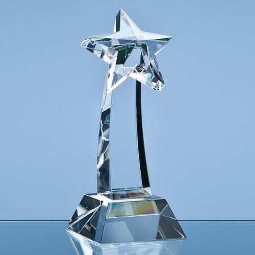 25cm Crystal Star On Curved Column Award