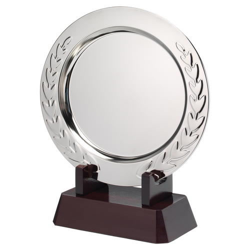 Silver Plated Laurel Salver On Wooden Stand