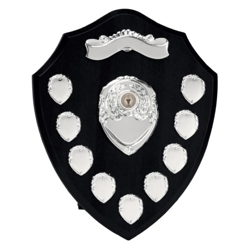 12in Black Awards Shield with 9 Chrome Side Shields