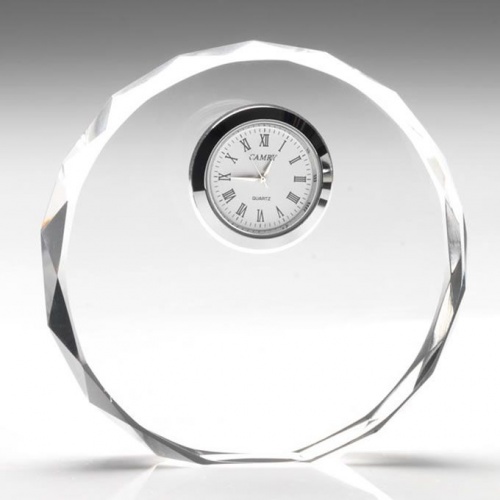 4.5in Crystal Circle Clock Award with Bevelled Edges Awards Trophies