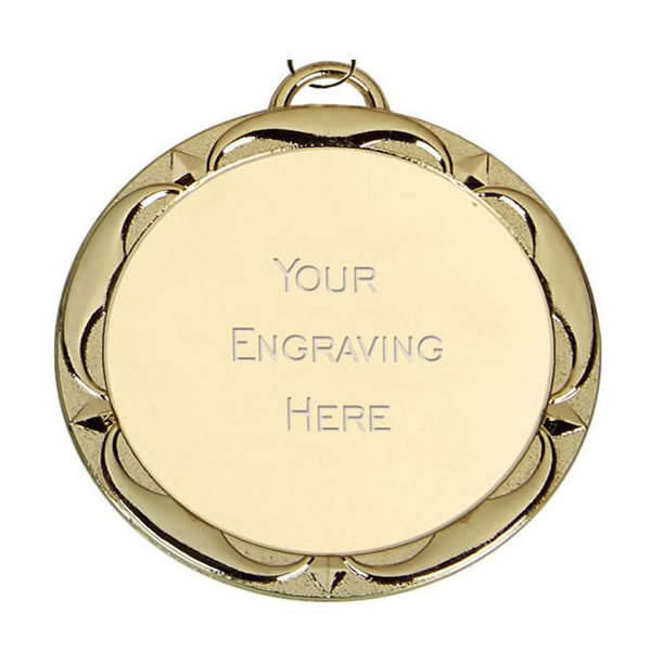 60mm gold medal with tudor rose border with custom engraving gold award border