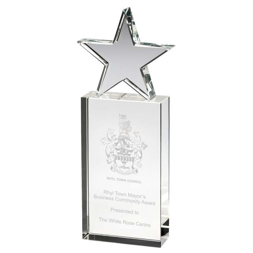 Engraved Glass Block Star Trophy Awards Trophies Supplier