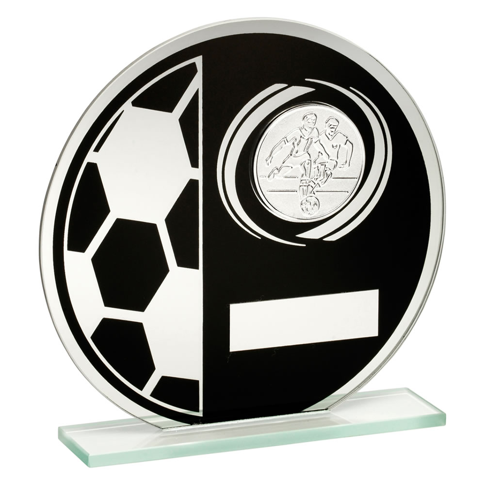 Football Circular Plaque Award in Black and Silver Glass Awards