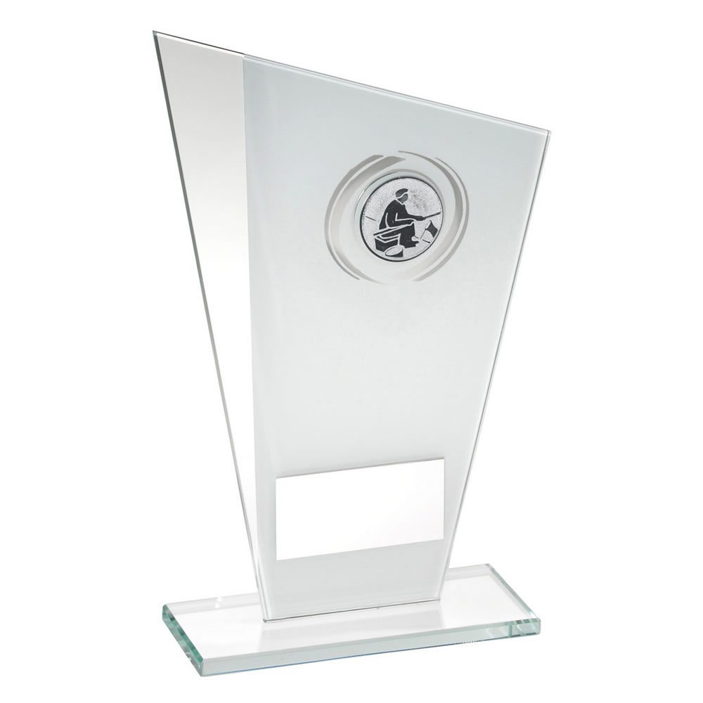 Angling Glass Plaque Trophy in White & Silver - Awards Trophies Supplier