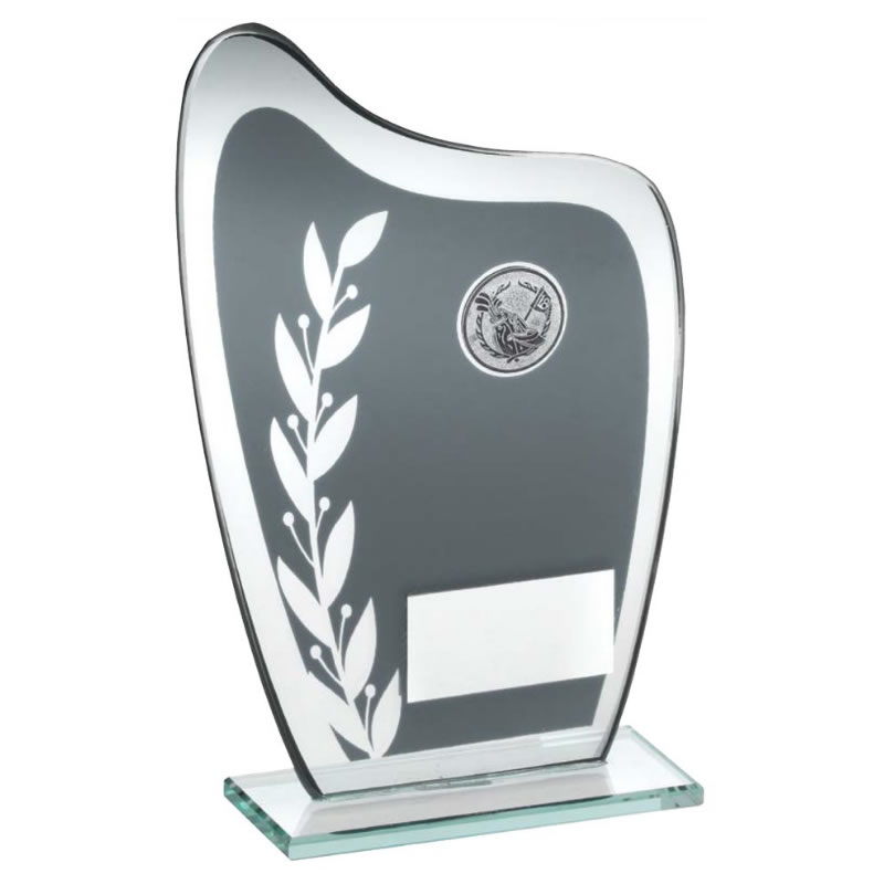 Glass Golf Trophy Plaque in Grey & Silver Awards Trophies Supplier
