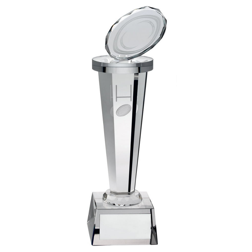 Clear Glass Rugby Column Trophy Awards Trophies Supplier