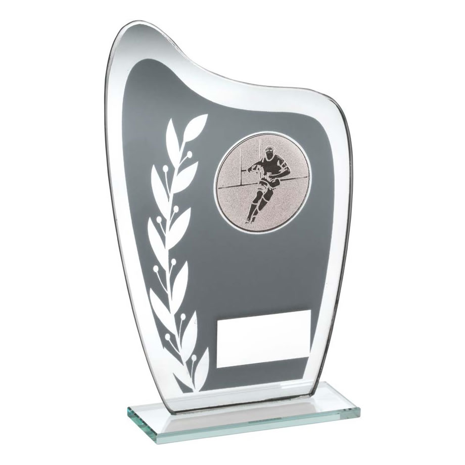 Rugby Grey & Silver Glass Plaque TD929 Awards Trophies Supplier
