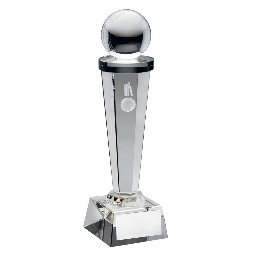 Clear Glass Cricket Column Trophy Awards Trophies Supplier