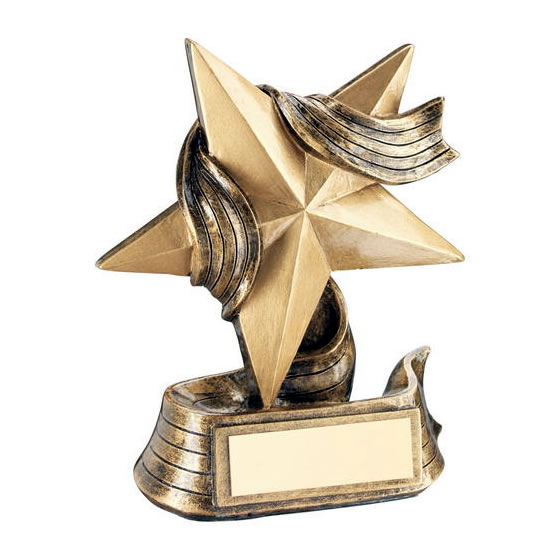 Resin Bronze & Gold Star Ribbon Trophy Awards Trophies Supplier