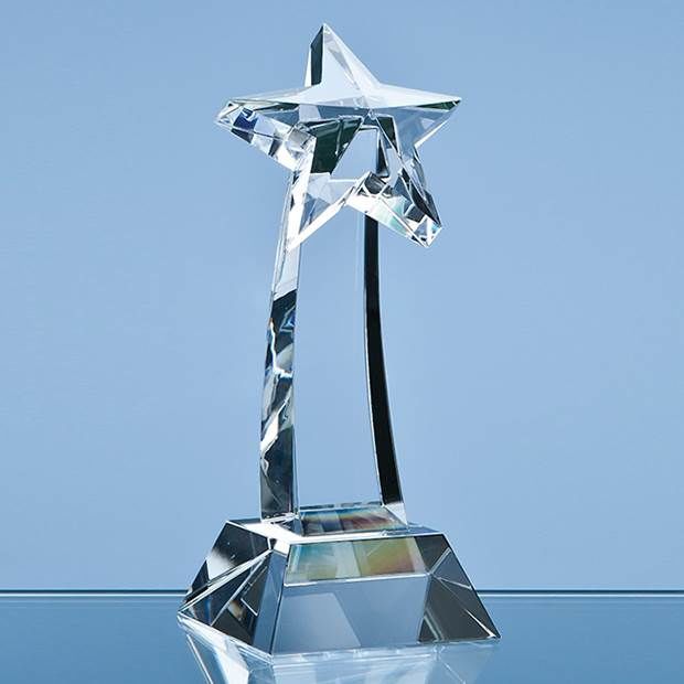 Optical Crystal Star on Curved Column Award 25cm Awards Trophies Supplier