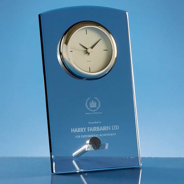 20cm Smoked Glass Rectangular Desk Clock Awards Trophies Supplier