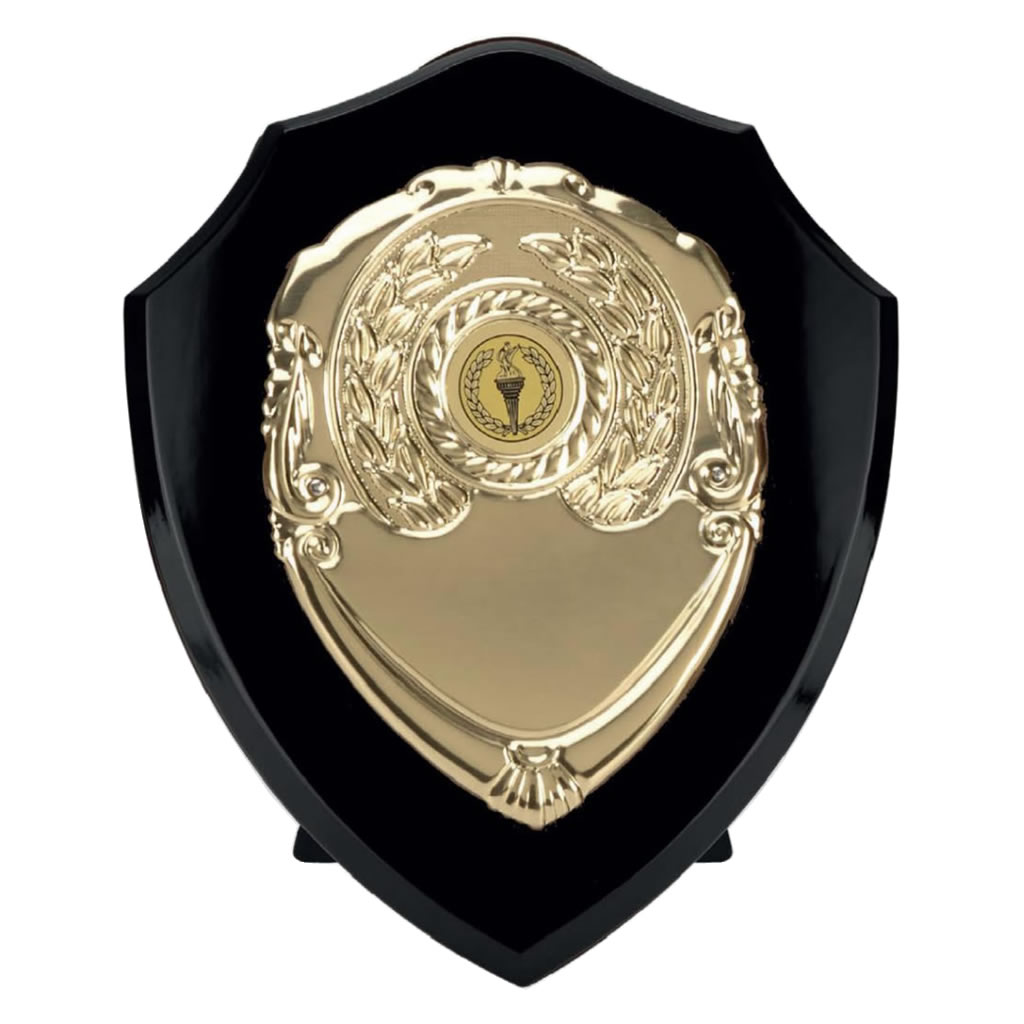 Black Wood Awards Shield with Gold Plaque - Awards Trophies Supplier