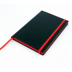Black A5 Notebook with Coloured Elastic Strap, Edge Stitch and Paper Edge