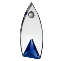 9.5in Blue & Clear Glass Golf Award AC190