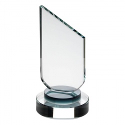Clear Glass Sloping Plaque on Black Glass Base