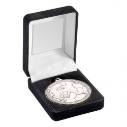50mm Silver Football Medal in Black Presentation Box