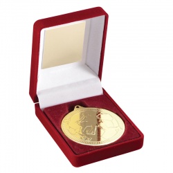 Gold Football Medal In Red Box