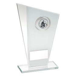 Angling Glass Plaque Trophy in White & Silver