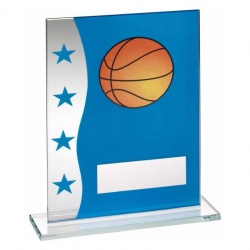 Basketball Blue & Silver Glass Plaque