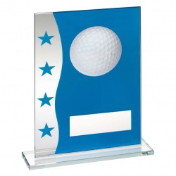 Blue & Clear Glass Golf Plaque