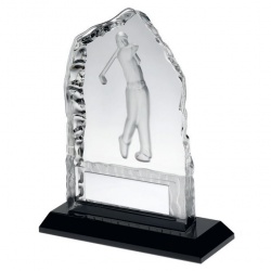 Glass Iceberg Plaque Trophy with Golf Figure